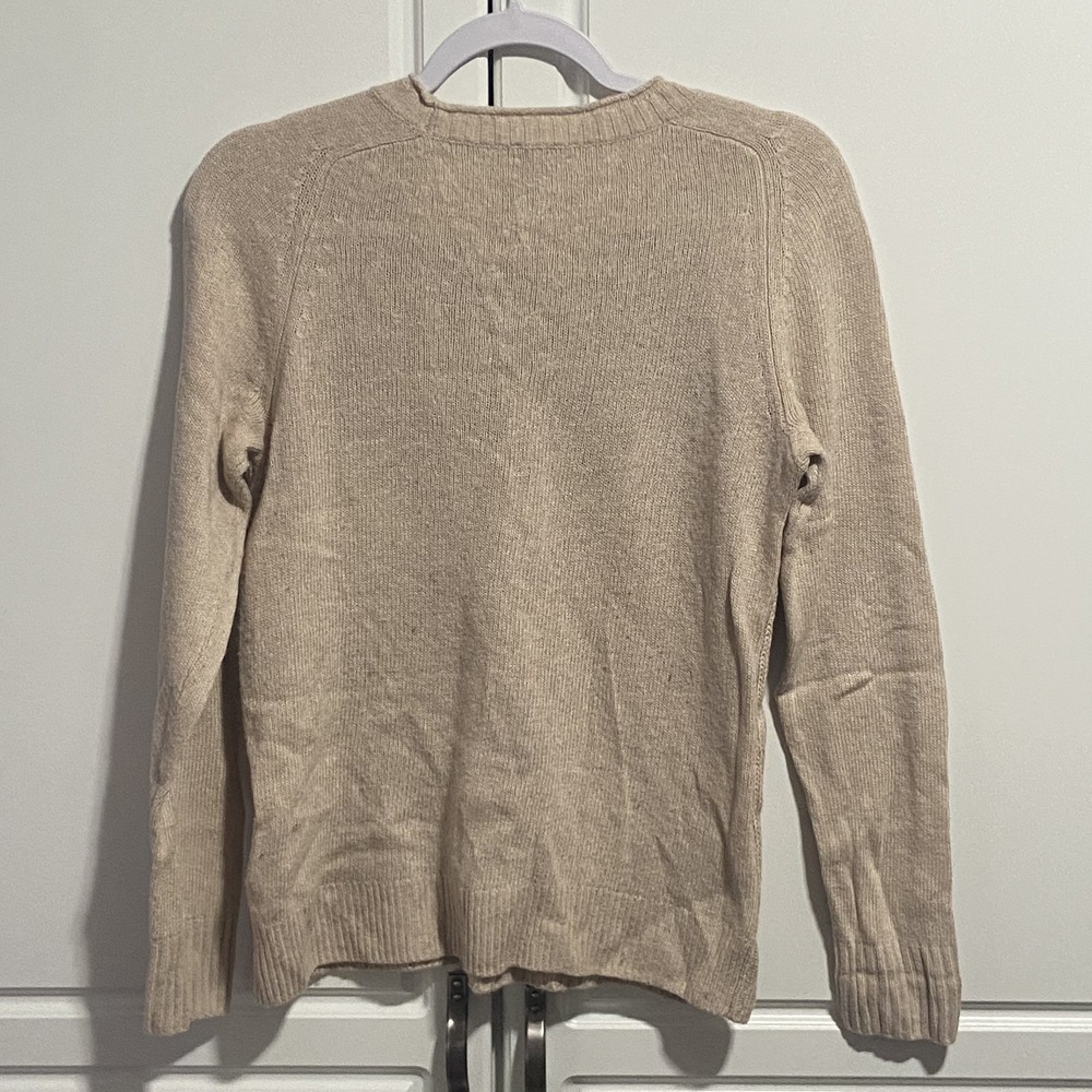 J Crew Merino Wool Blend Tan Llama Gem Embellished Crew Neck Sweater Small - Picture 3 of 4